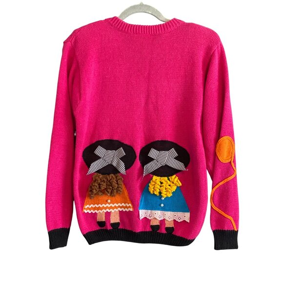 Vintage Wee Spree Girls Pink Sweater With Doll Appliqués & Balloon Design 10/12 - Picture 2 of 13